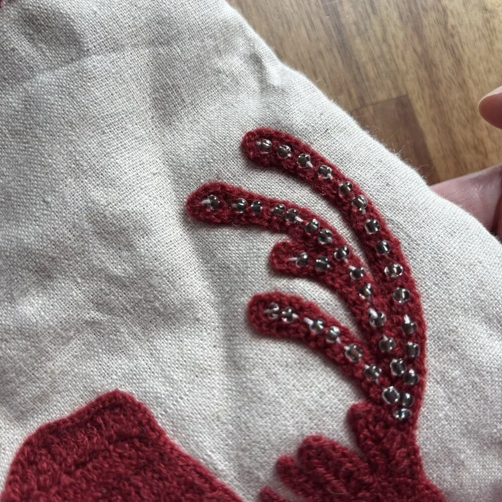 1 Pottery Barn Kids Christmas Stocking Santa Claus Reindeer Linen Velvet Holiday